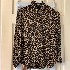 WHBM Leopard Silk Blouse size 0 with Gold Buttons